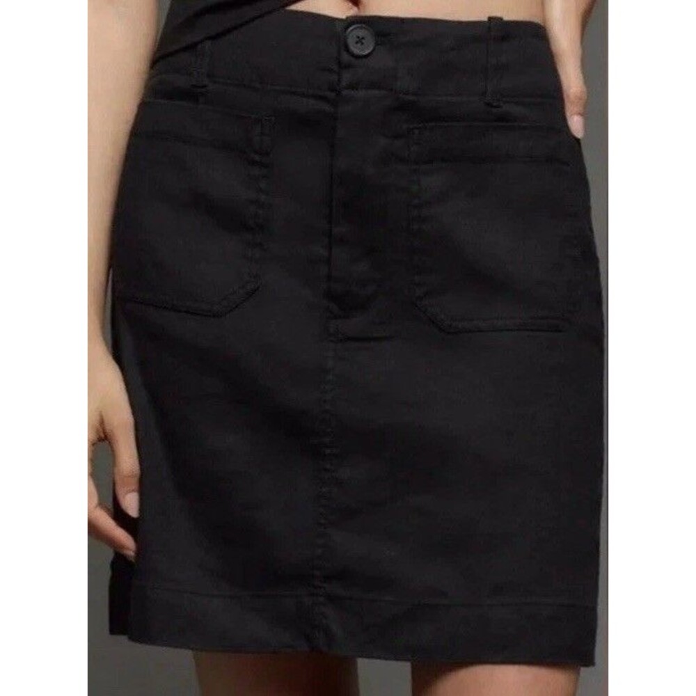 Maeve Anthropologie Black Linen Blend Utility Mini Skirt XL Pockets Minimalist